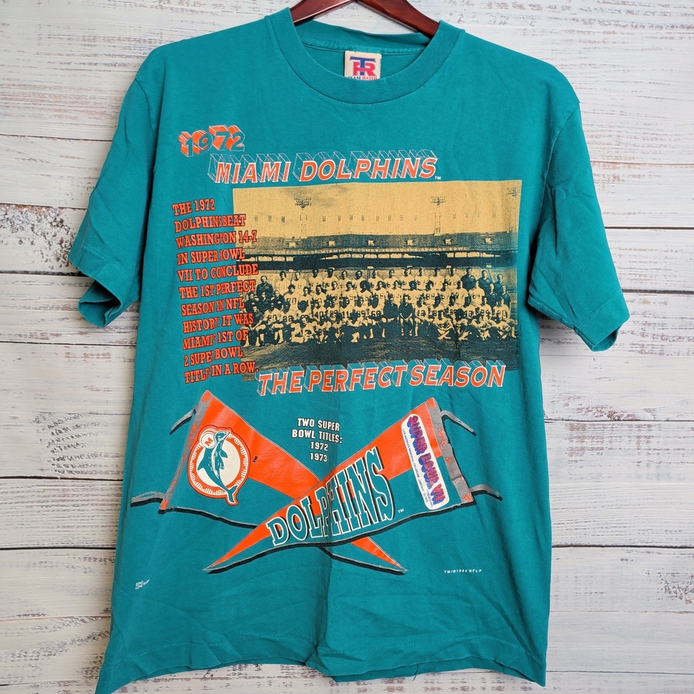 Vintage Miami Dolphins The Perfect Season Single Stitch Mens Med Team Rated USA